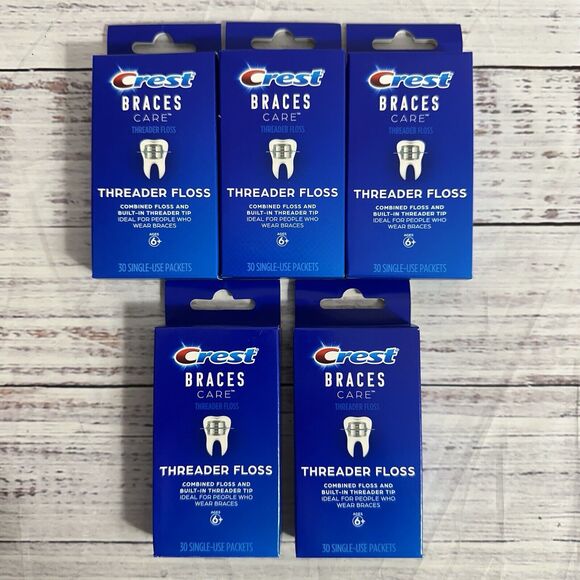 5 PACK Crest Braces Care Floss Threader 30 Single Use Packets New - Picture 1 of 5